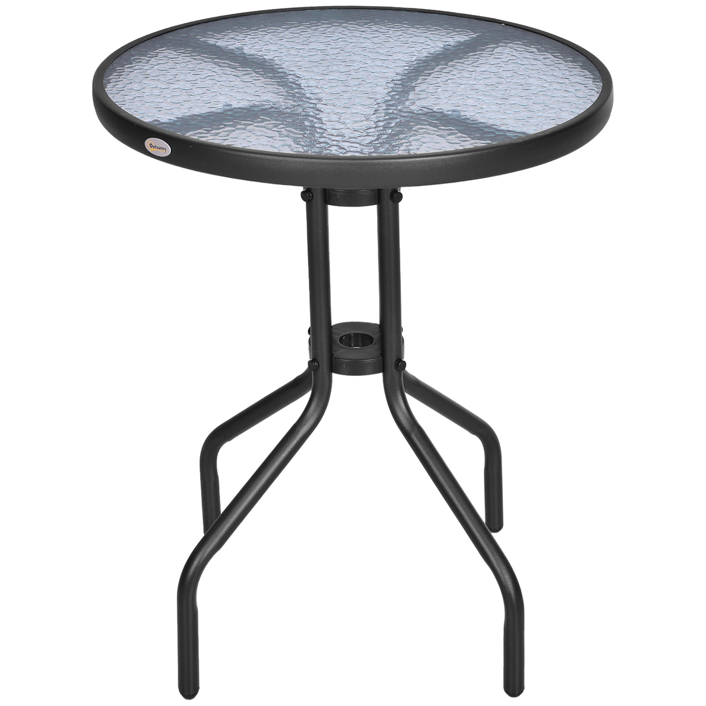 Outsunny Mesa De Jardín Redonda Con Vidrio Templado Marco Metal Ø60x70 Cm Negro_0