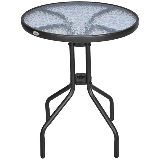 Outsunny Mesa De Jardín Redonda Con Vidrio Templado Marco Metal Ø60x70 Cm Negro_0