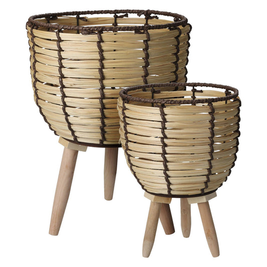 Well Home Juego De 2 Cestas Maceteros De Madera Con Patas Ø21ø27cm