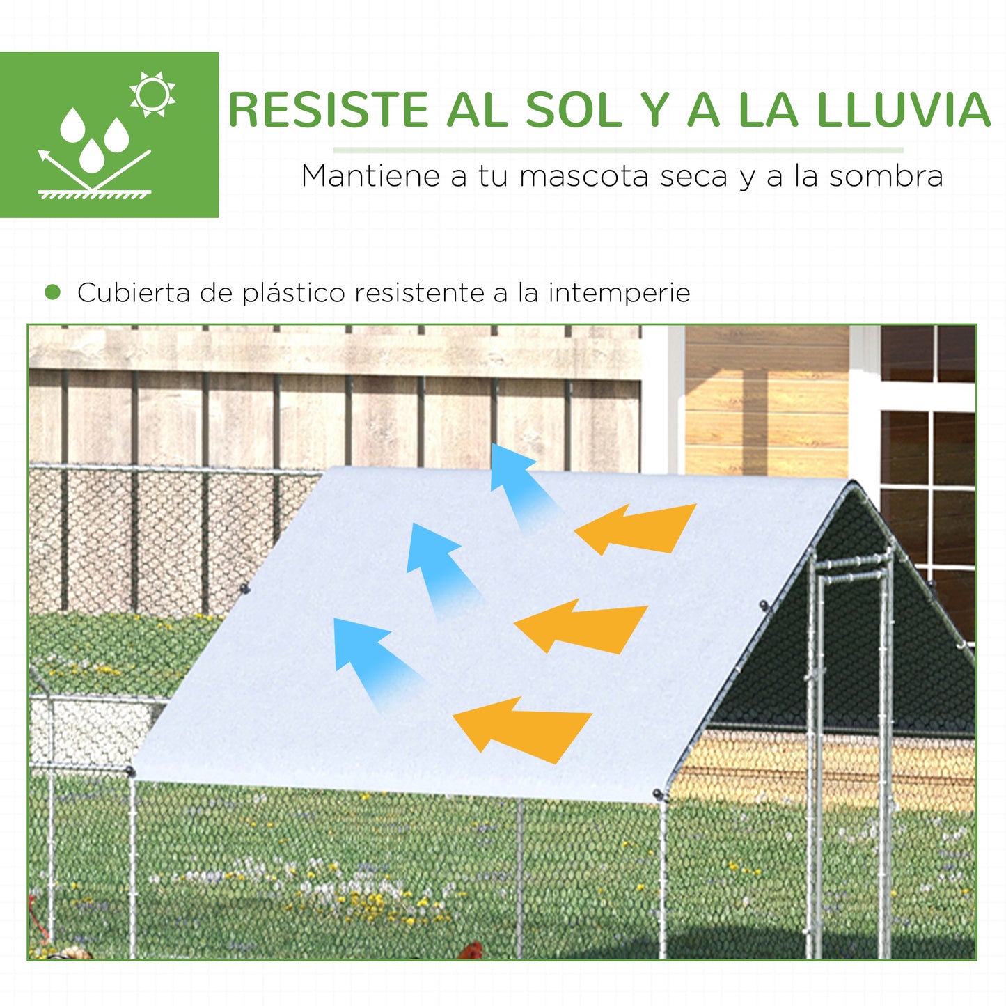 Pawhut Gallinero Para Exterior 24 M² 3x8x2m Con Cubierta De Pe Y Cerradura Plata_3