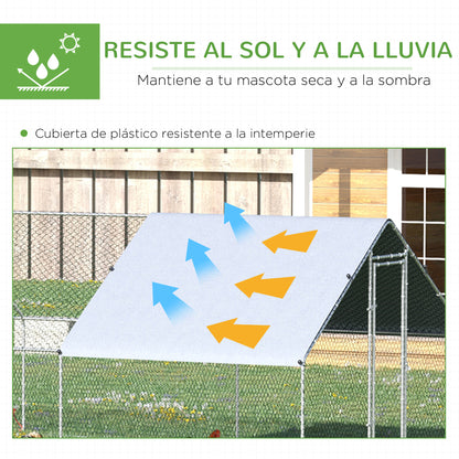 Pawhut Gallinero Para Exterior 24 M² 3x8x2m Con Cubierta De Pe Y Cerradura Plata_3