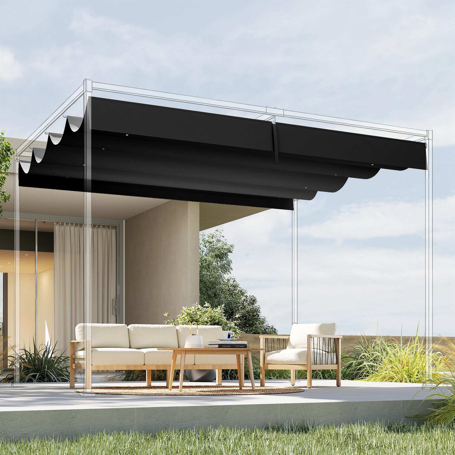 Outsunny Techo De Pérgola Retráctil 4x3,5 M Para Marco De Pérgola De 4x3 M_3