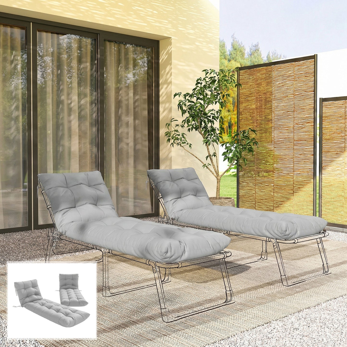 Outsunny Juego De 2 Cojines Para Tumbonas Con 4 Cintas Upf30+180x55 Cm_1