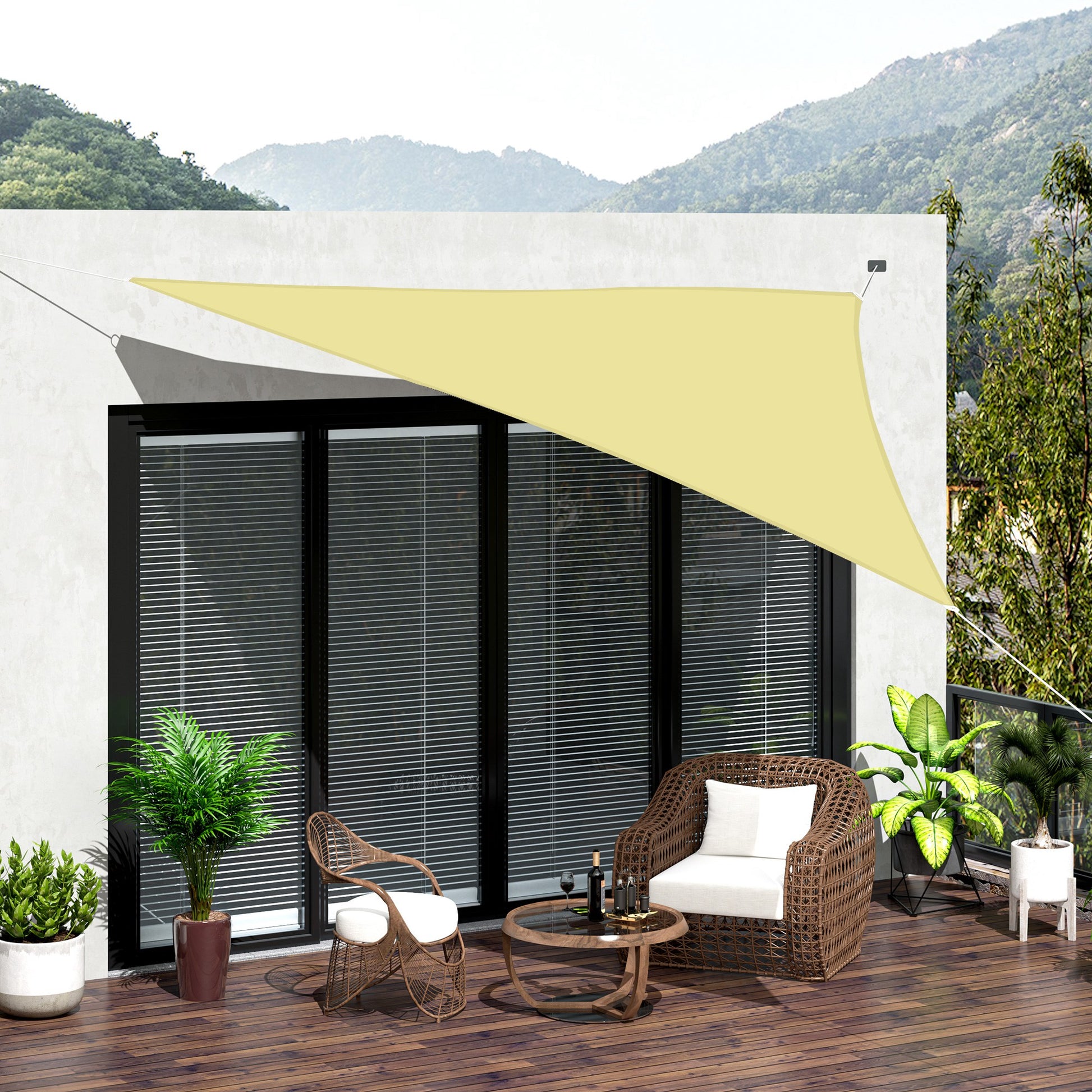 Outsunny Toldo Vela Sombrilla Parasol Triangular 6m De Poliéster 160g/m² Arena_1