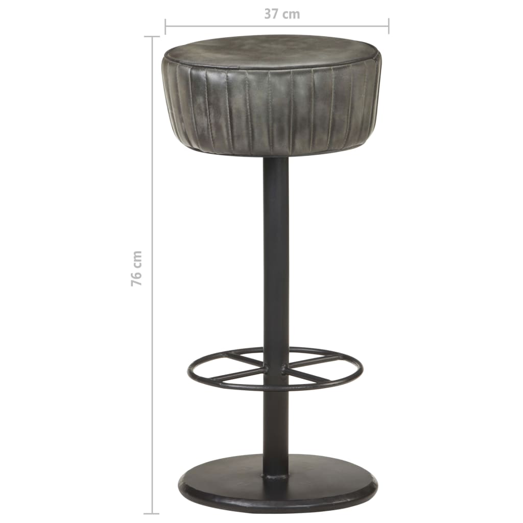Taburete De Cocina De Cuero Auténtico Gris Envejecido_3
