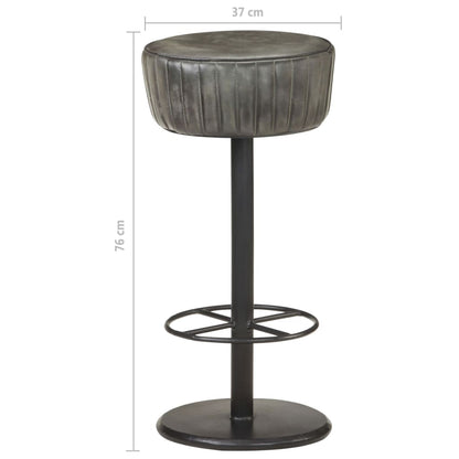 Taburete De Cocina De Cuero Auténtico Gris Envejecido_3