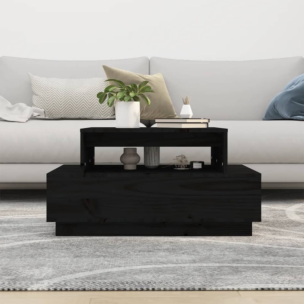 Mesa De Centro Madera Maciza De Pino Negro 80x55x40,5 Cm_1