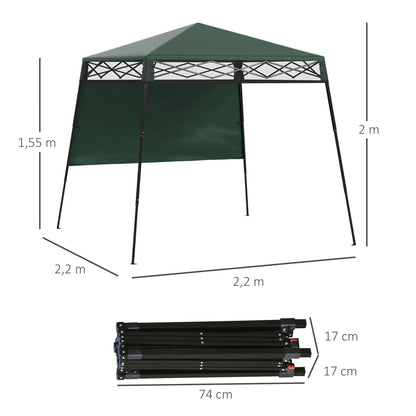 Outsunny Carpa Plegable 220x220x200 Cm Con 1 Pared Lateral Verde_2