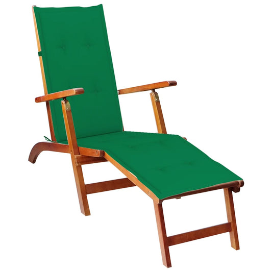 Tumbona De Jardín Con Reposapiés Y Cojín Madera Maciza Acacia_0