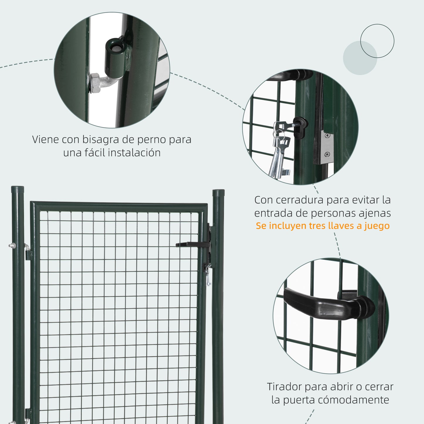Homcom Puerta Verja De Jardín De Acero Con Cerradura Manija Y 3 Llaves 97x150 Cm_5