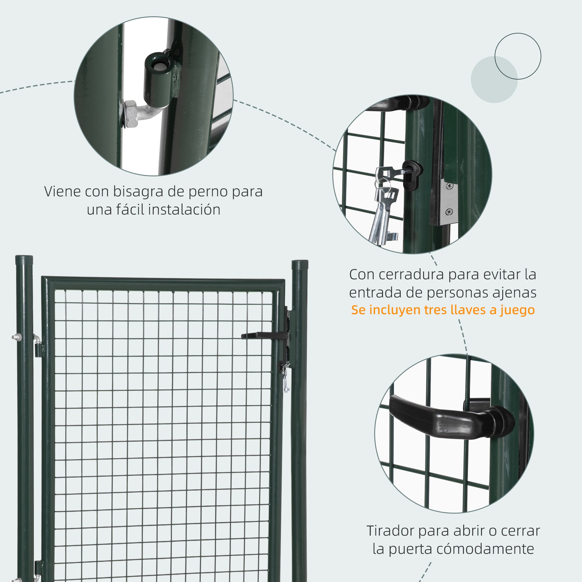 Homcom Puerta Verja De Jardín De Acero Con Cerradura Manija Y 3 Llaves 97x150 Cm_5
