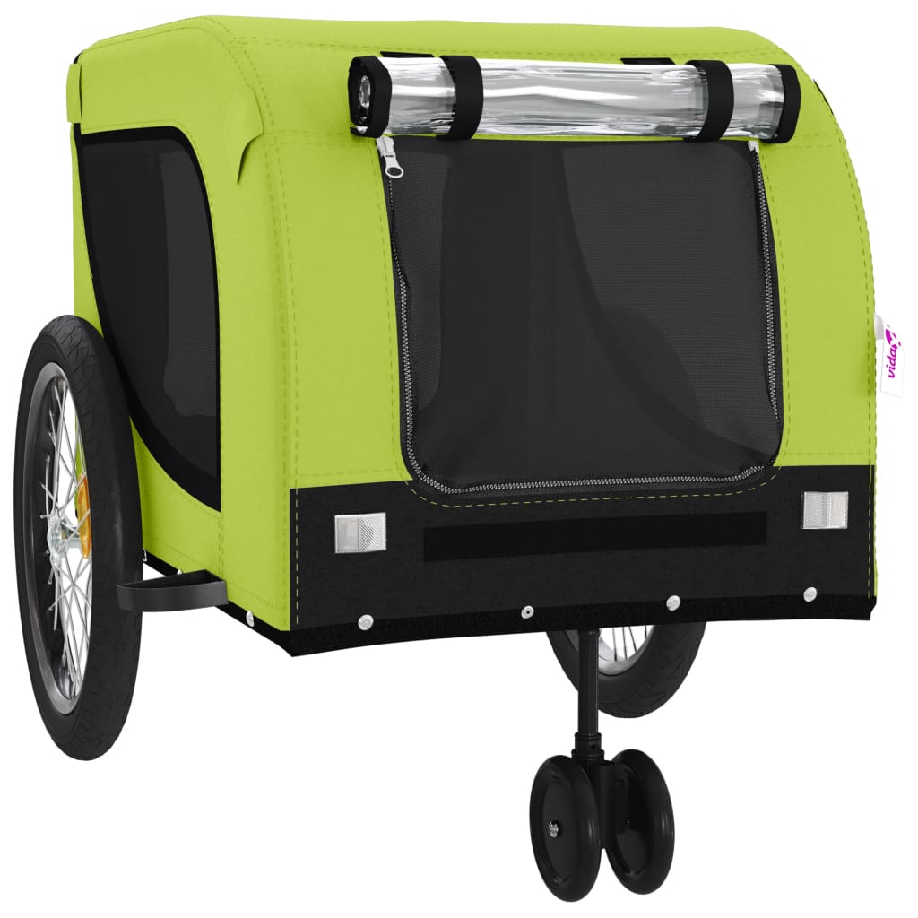Remolque De Bicicleta Mascotas Hierro Tela Oxford Verde Negro_3