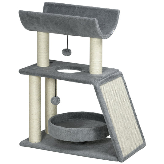 Pawhut Rascador Para Gatos Altura 76 Cm Con Plataforma En U Gris Claro_0
