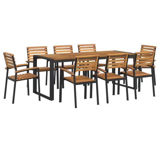 Juego De Comedor De Jardín 9 Pzas Madera Maciza Acacia Y Metal / Vetonek_0