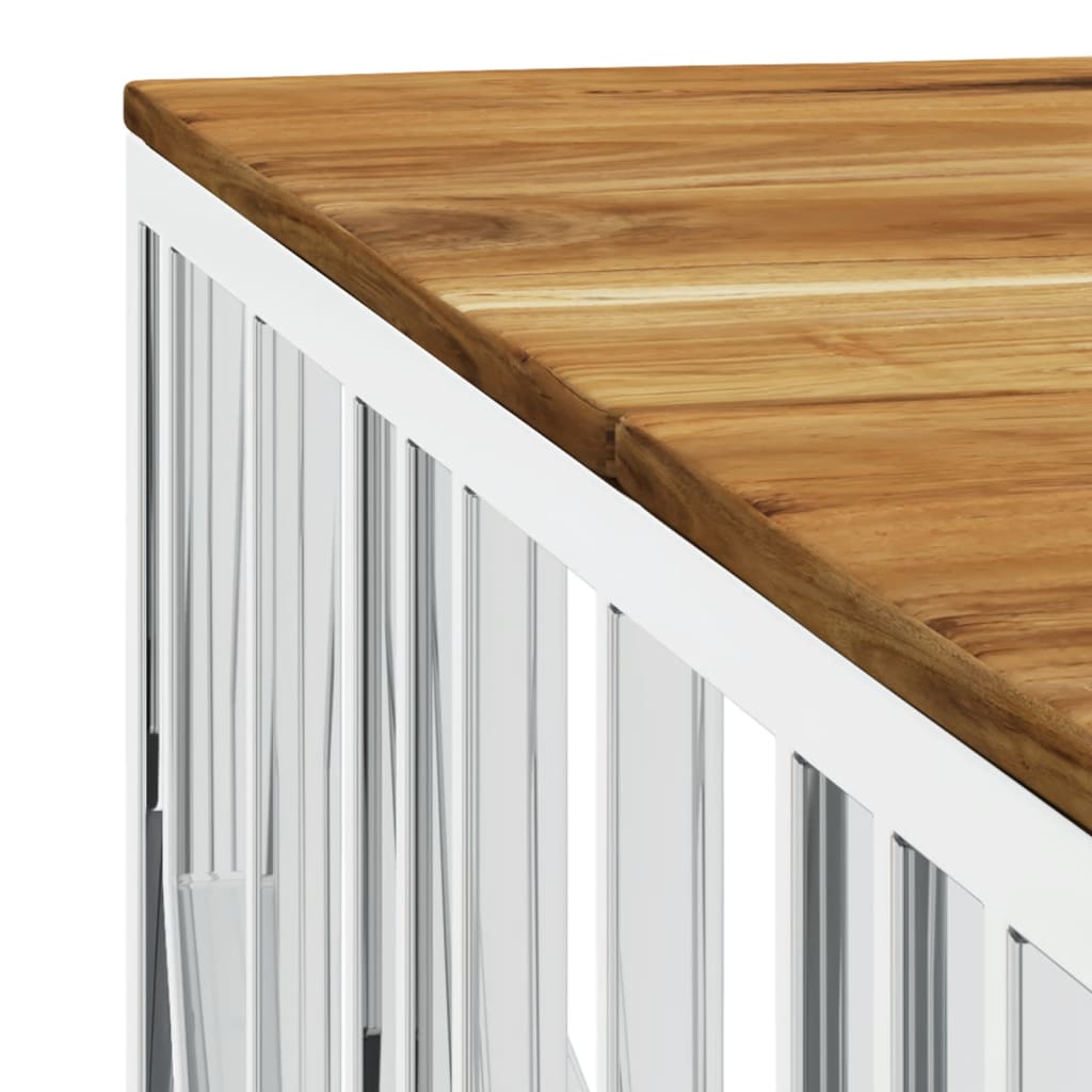 Mesa De Centro Acero Inoxidable Y Madera Maciza Acacia Plateado_3