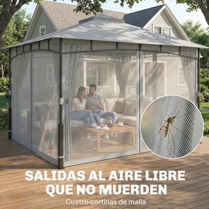 Outsunny Cenador Para Jardín 3x3,6 M Con Doble Techo Paredes De Malla Gris_5