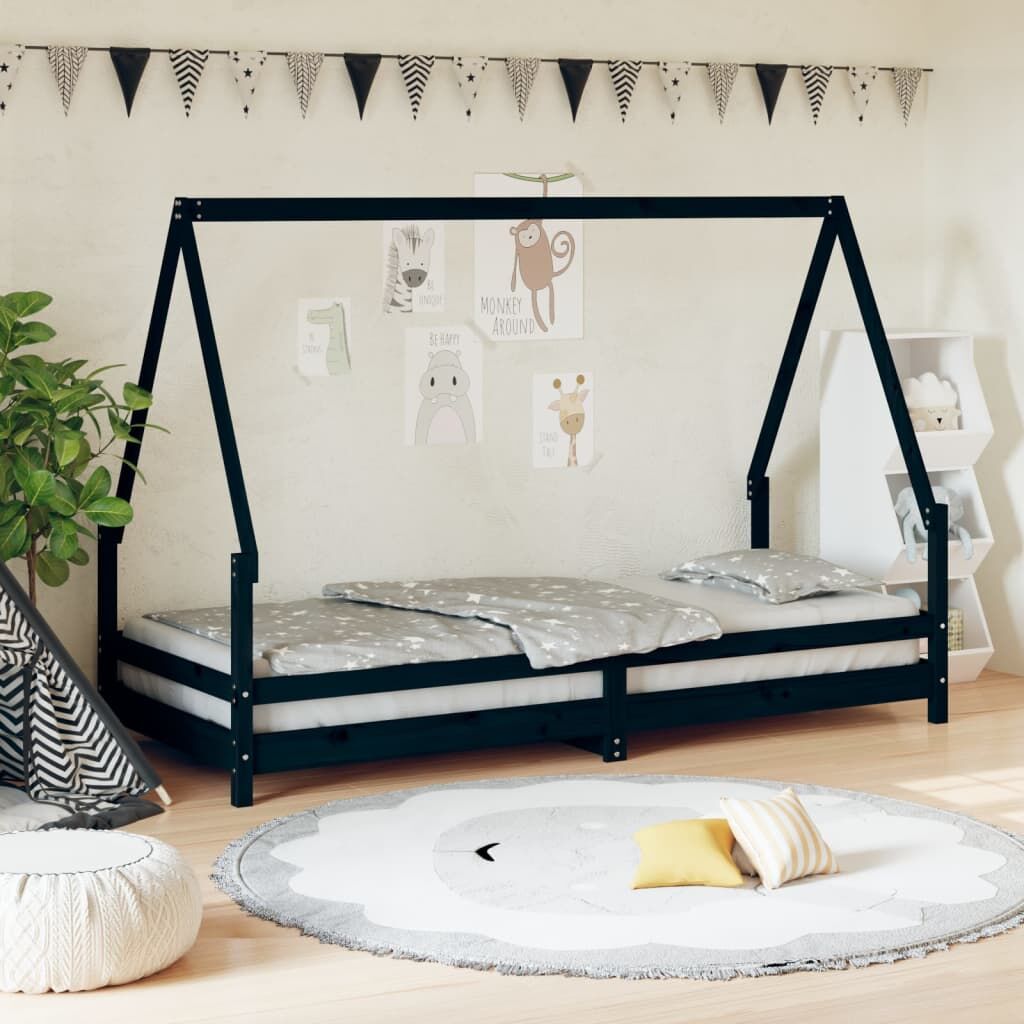 Vidaxl Estructura De Cama Para Niños Madera De Pino Negro 90x200 Cm_1