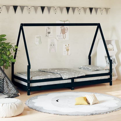 Vidaxl Estructura De Cama Para Niños Madera De Pino Negro 90x200 Cm_1