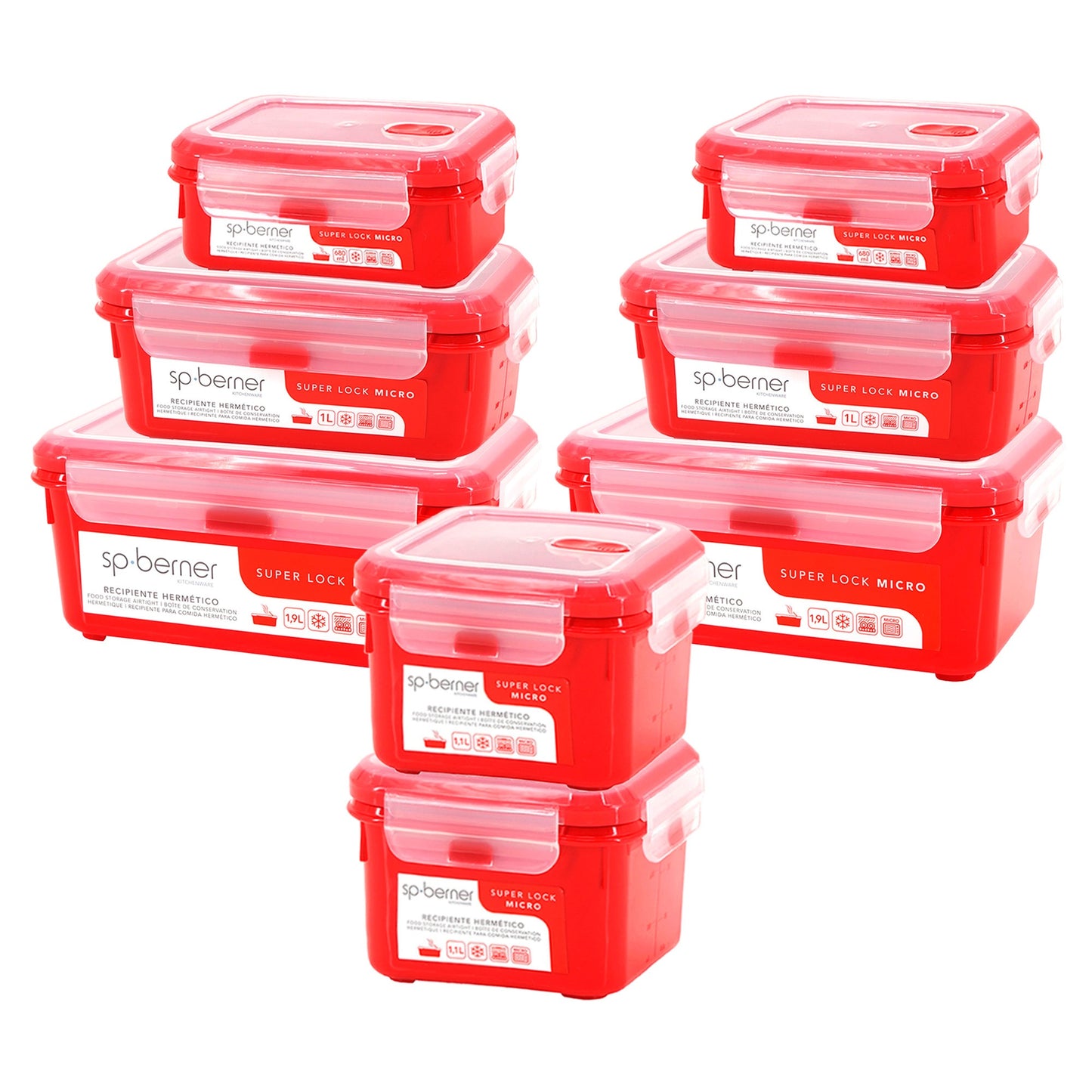 Set De 8 Herméticos Super Lock Micro 2x 0,68-1-1,1-1,9 L, Aptos Para Cocinar Al Vapor En El Microondas, Ideal Transporte Y Almacenamiento De Alimento_0