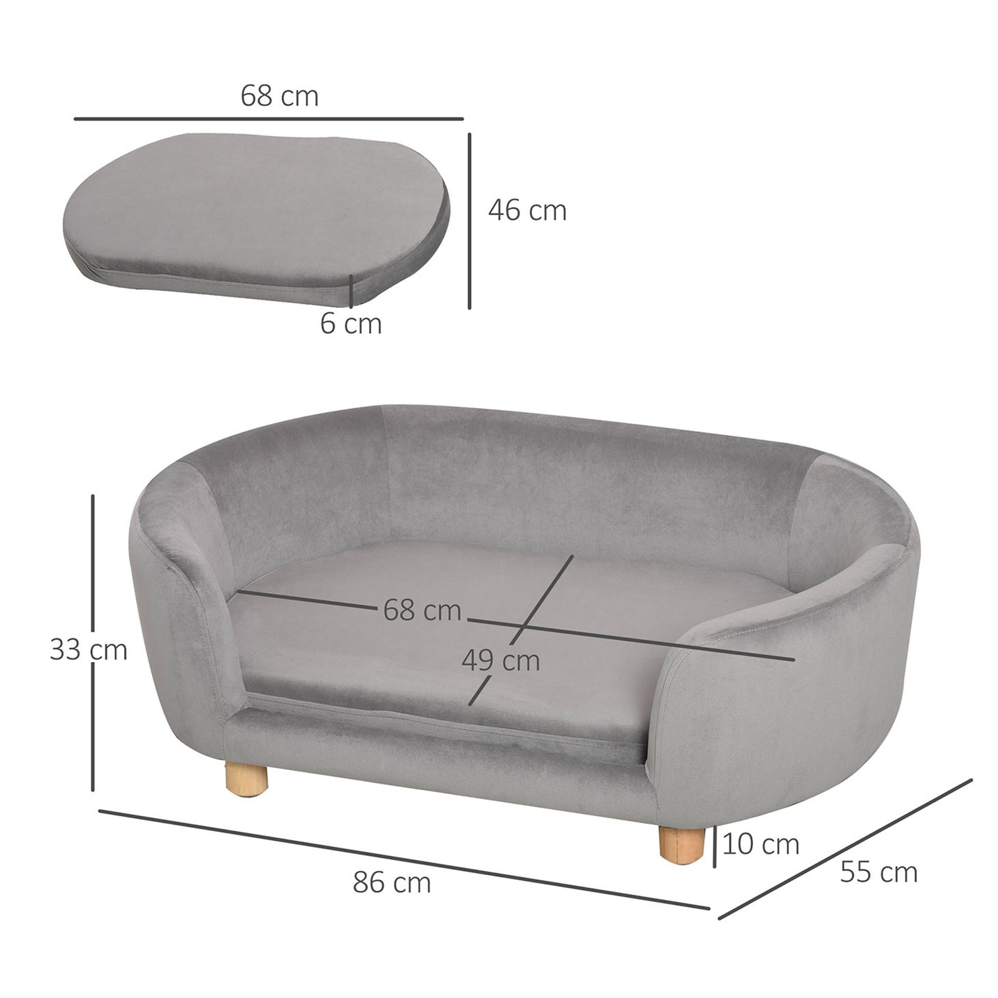 Pawhut Sofá Para Perros Pequeños Con Patas De Madera 86x55x33 Cm Gris Claro_2