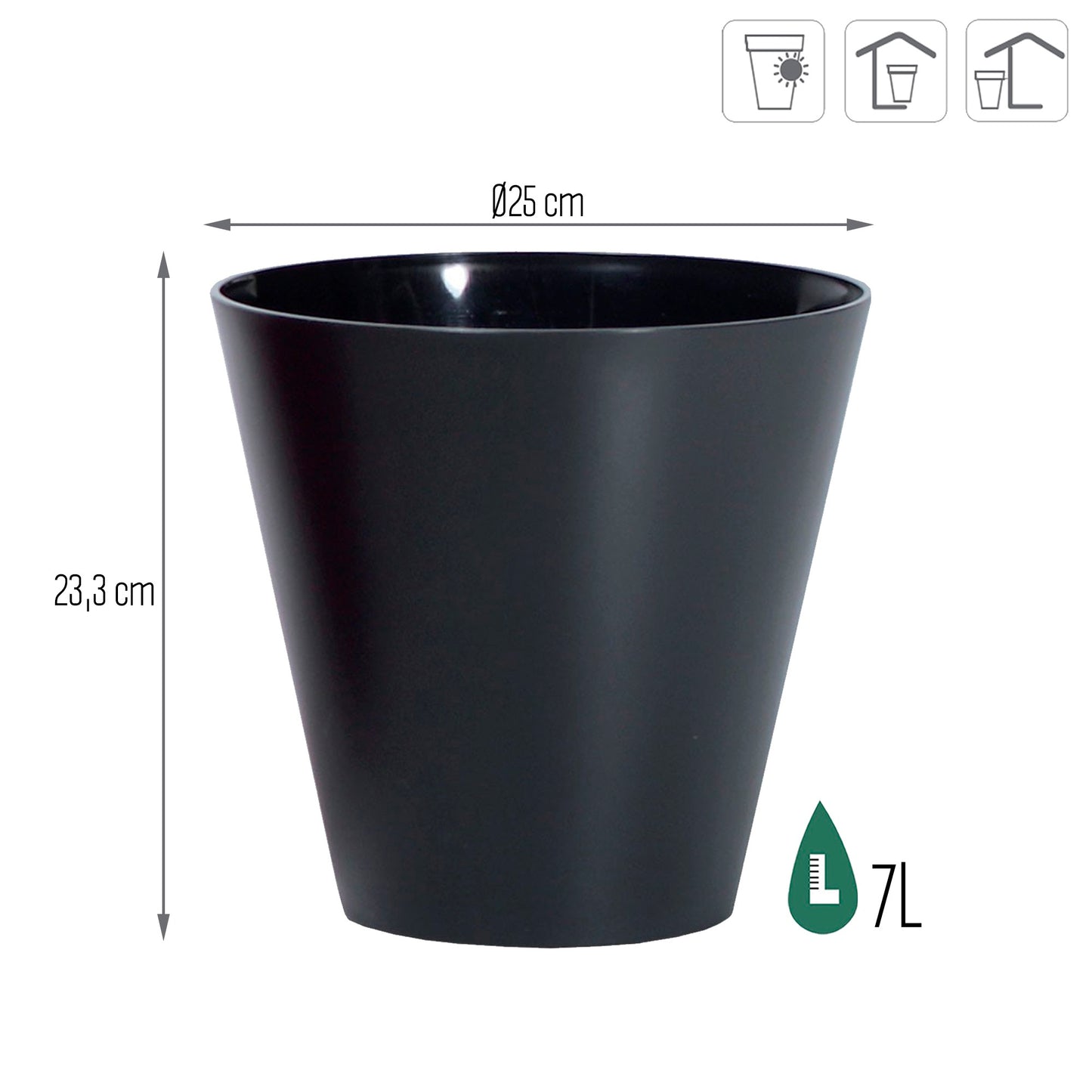 Maceta Tubus 7l., Dimensiones (mm) 250x250x233, Color Antracita_2
