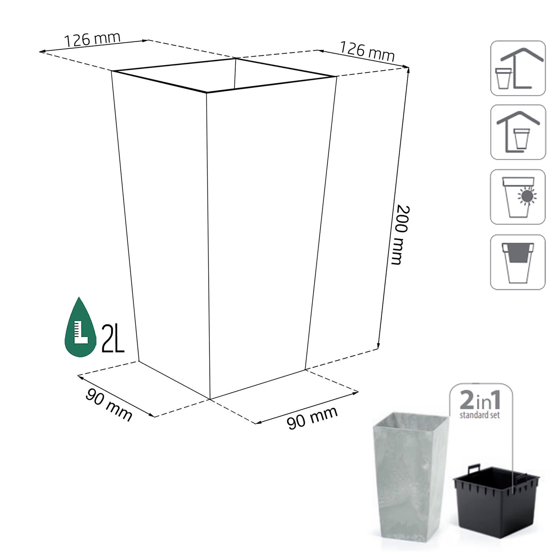 Maceta Urbi Square Beton Effect 2l., Dimensiones (mm) 126x126x200, Color Terracota_2