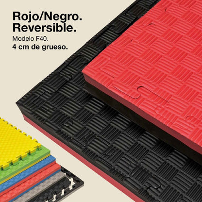 Tatami Puzzle 4cm 100x100cm – Superficie 5 Líneas Negro/rojo Jowy_0