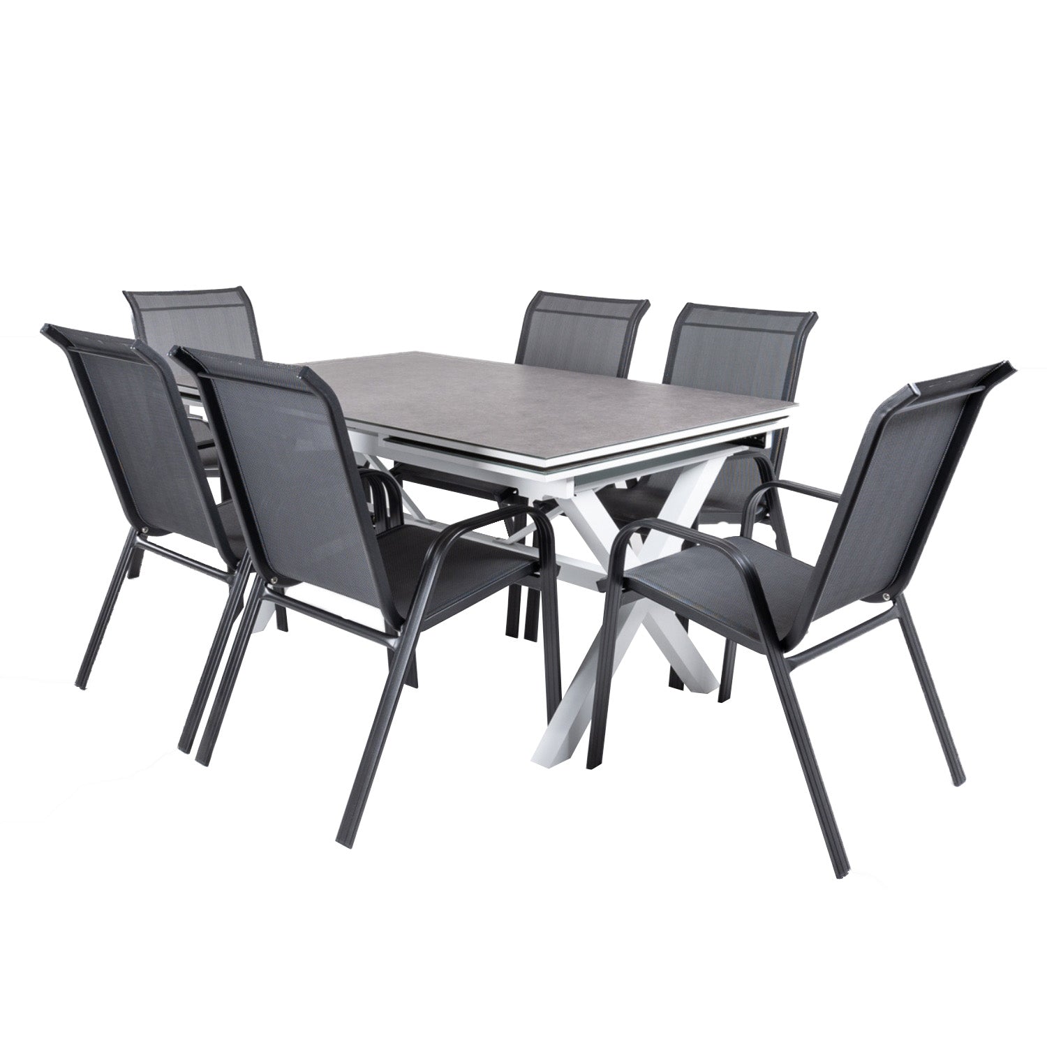 Conjunto De Mesas Y Sillas De Exterior, Reforzado, Aluminio, Color Blanco Y Negro_0