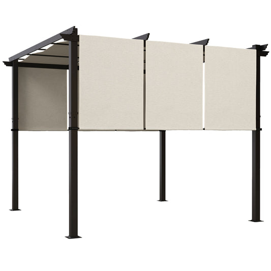 Outsunny Pérgola De Jardín 3x3 M Con Techo Retráctil Marco De Acero Beige_0