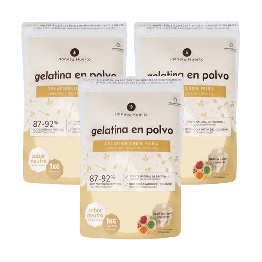 Pack 3x Gelatina neutra en polvo fuente de colágeno Planeta Huerto 1 Kg