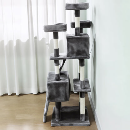 Pawhut Árbol Rascador Para Gatos 153 Cm Con 2 Cuevas 3 Camas 2 Rampas Gris_3