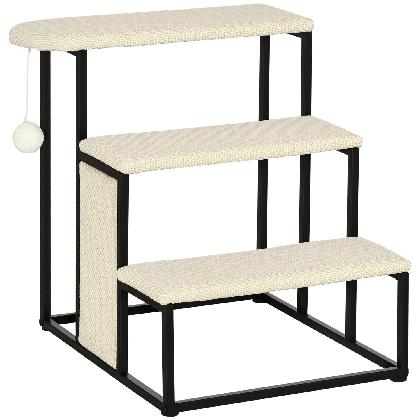 Pawhut Escalera Para Perros De 3 Niveles Con Bola Colgante 47x45x47 Cm Crema_0