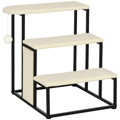 Pawhut Escalera Para Perros De 3 Niveles Con Bola Colgante 47x45x47 Cm Crema_0