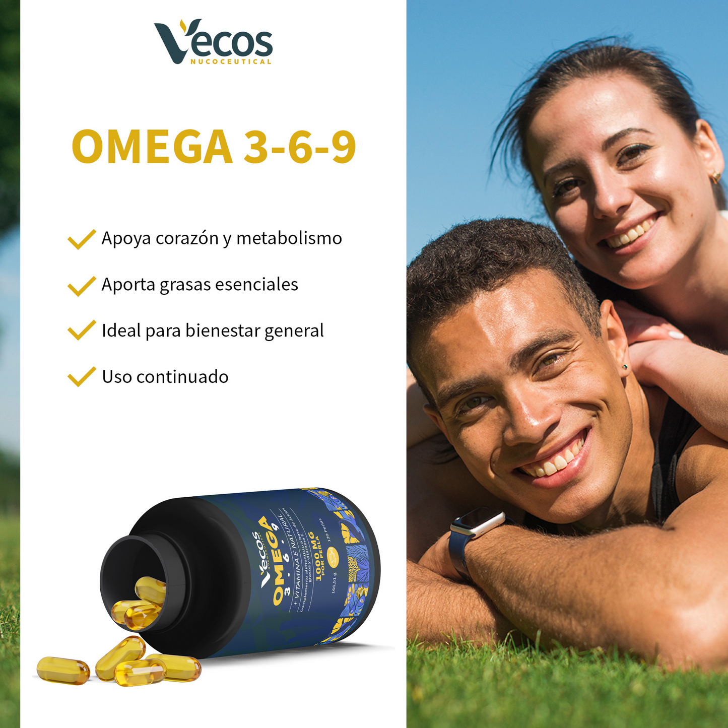 Omega 3-6-9 Vecos 120 Perlas | Corazón, Visión Y Cerebro | Ácidos Grasos Epa, Dha, Gla, Ala + Vitamina E_3