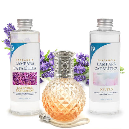 Pack Lámpara Catalítica Orange Diamonds + Fragancia Lavenr Expression 200ml + Limpiador Neutro 200ml + Mecha Repuesto_0