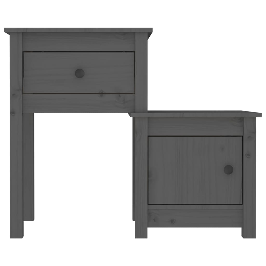Mesita De Noche Madera Maciza De Pino Gris 79,5x38x65,5 Cm_2