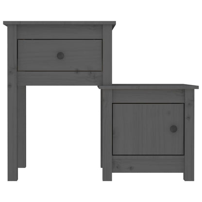 Mesita De Noche Madera Maciza De Pino Gris 79,5x38x65,5 Cm_2