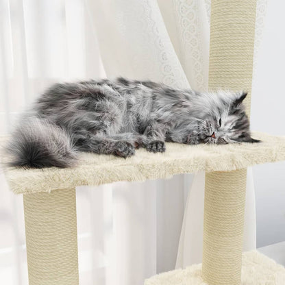 Rascador Para Gatos Con Postes De Sisal Color Crema 155 Cm_3
