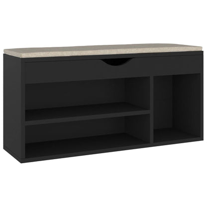 Vidaxl Banco Zapatero Con Cojín Madera Ingeniería Negro 104x30x49 Cm_0