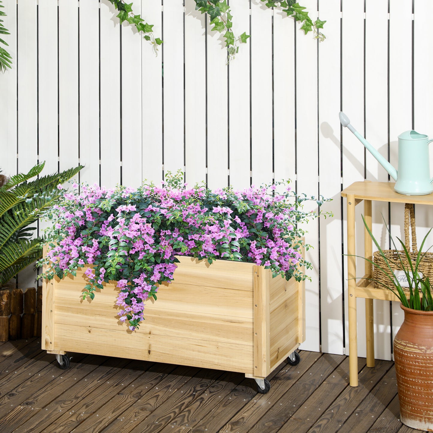 Outsunny Jardinera De Madera Con Ruedas_1