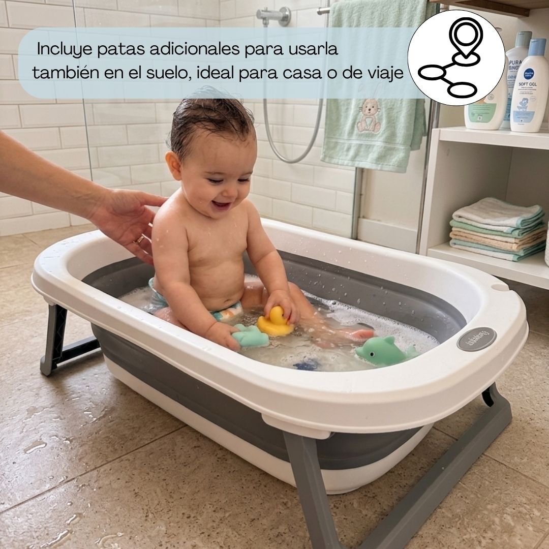 Bathby | Bañera Plegable De Bebé Con Soporte Antideslizante, Tubo De Desagüe, Cesta Y Organizador | Segura Y Ligera_1