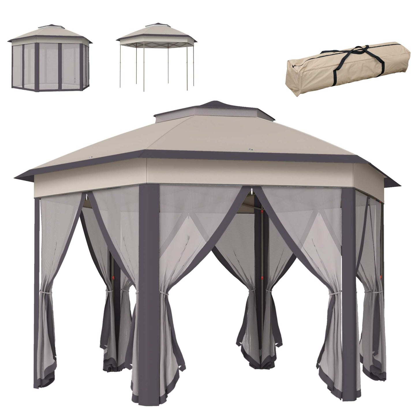 Outsunny Carpa Plegable 4x3,4 M Con Doble Techo 6 Mosquiteras Anti-uv Marrón_0