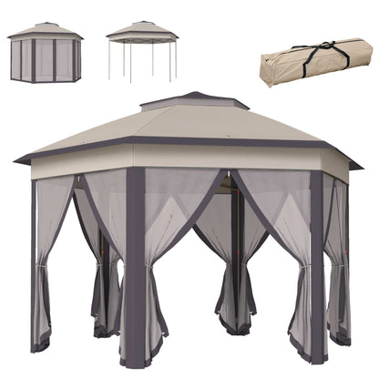 Outsunny Carpa Plegable 4x3,4 M Con Doble Techo 6 Mosquiteras Anti-uv Marrón_0