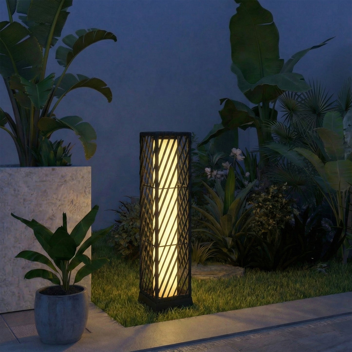 Outsunny Linterna De Jardín De Ratán Solar Luces Encendido Y Apagado Automático_4
