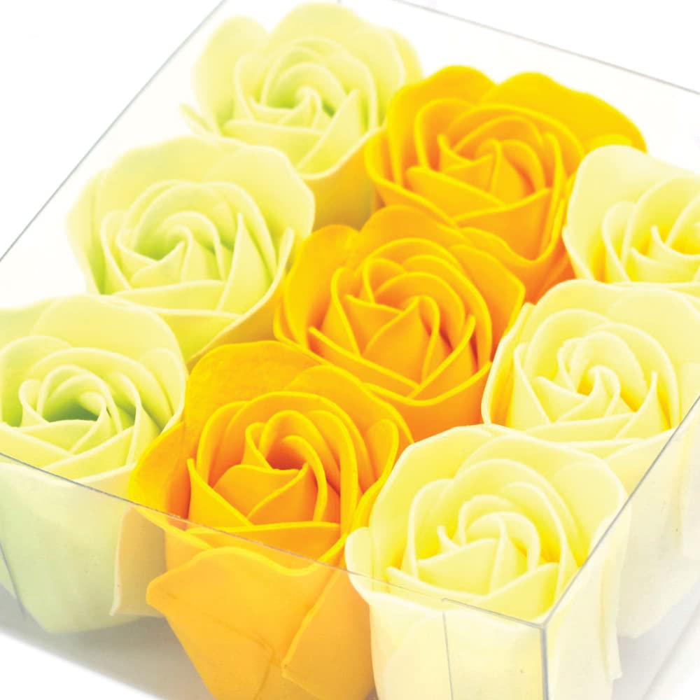 Pack 10 Cajas 9 Rosas Jabón (amarillo) - Flores Con Pétalos De Jabón Perfumados - Regalo Original Para Días Especiales_1