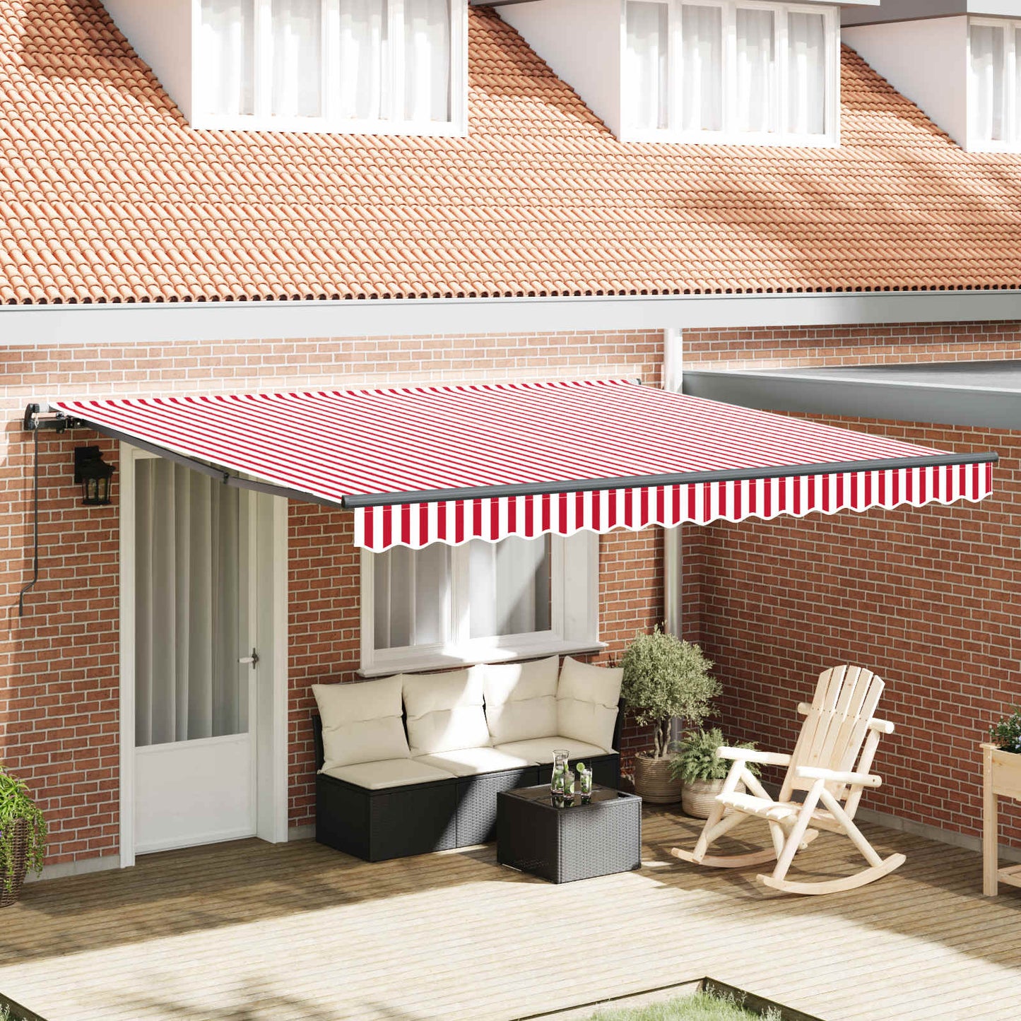 Toldo Retráctil Rojo Y Blanco 400 X 350 Cm Poliéster Y Aluminio_1