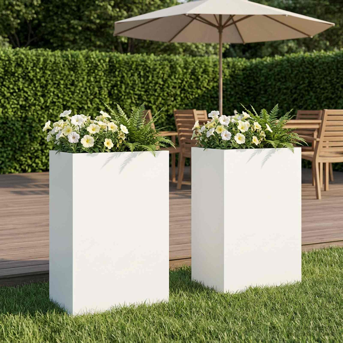 Macetero De Jardín 2 Uds. Blanco 40 X 30 X 75 Cm_1