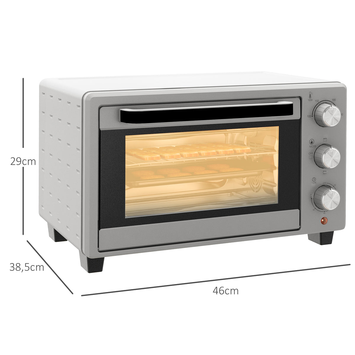 Horno Eléctrico Homcom Metal, Vidrio Templado Plata 46x38.5x29 Cm_2