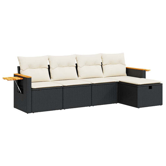 Set De Muebles De Jardín 5 Pzas Y Cojines Ratán Sintético Negro / Vetonek_0