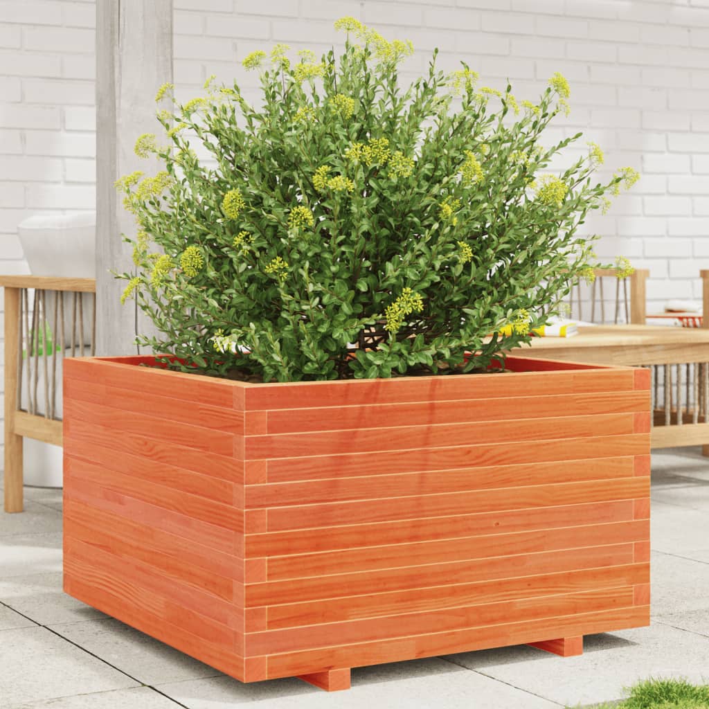 Jardinera Madera Maciza De Pino Marrón Cera 80x80x49,5 Cm_1